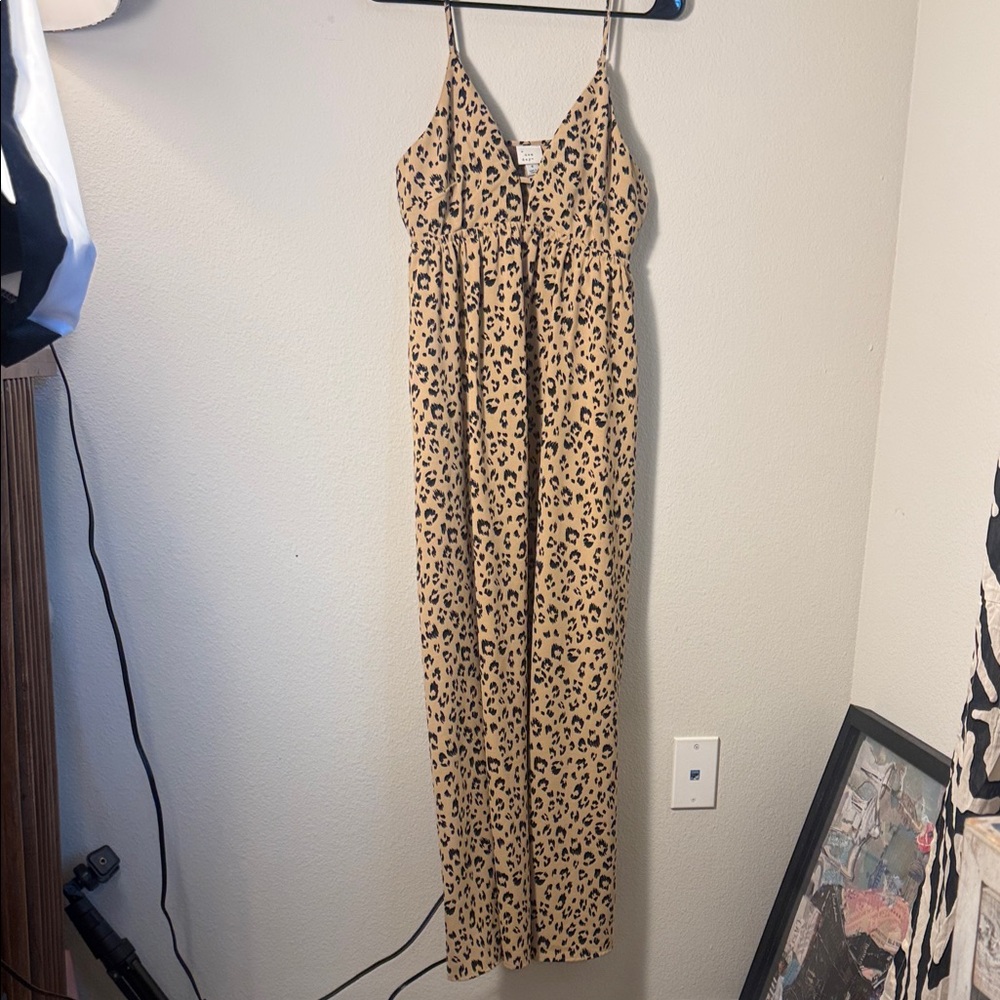 Leopard Print Spaghetti Strap Maxi Dress - Tan/Black size small
